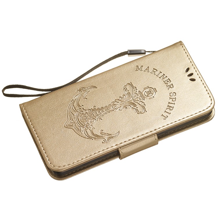 Imprint Anchor Wallet Leather Stand Case Cover for Sony Xperia XZ4 Compact - Gold-4