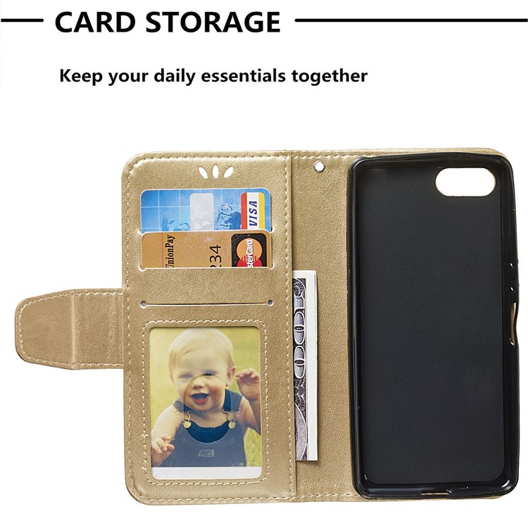 Imprint Anchor Wallet Leather Stand Case Cover for Sony Xperia XZ4 Compact - Gold-8