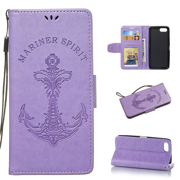 Imprint Anchor Wallet Leather Stand Shell for Sony Xperia XZ4 Compact - Purple-1