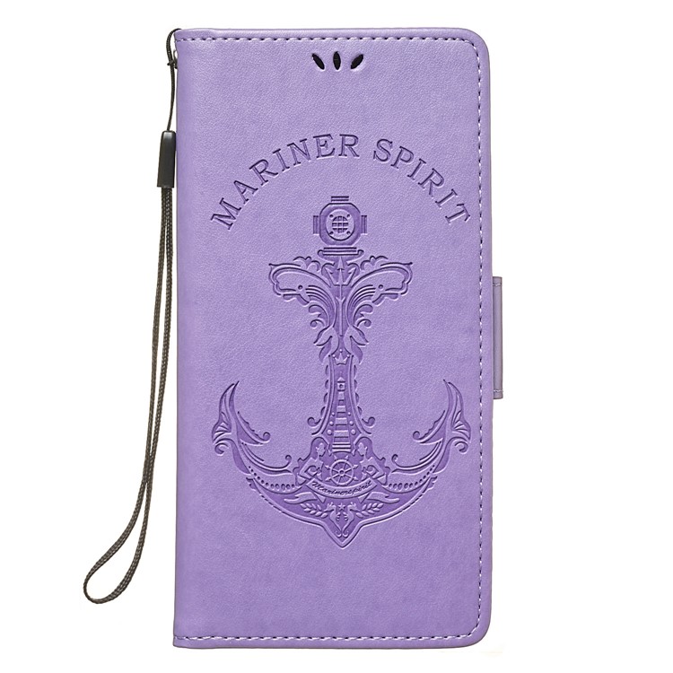 Imprint Anchor Wallet Leather Stand Shell for Sony Xperia XZ4 Compact - Purple-2
