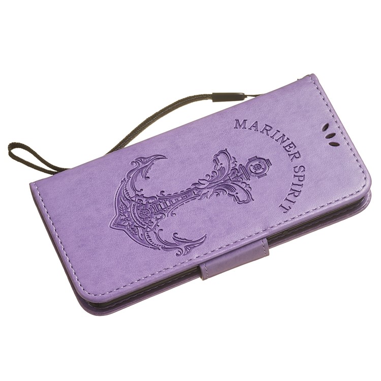 Imprint Anchor Wallet Leather Stand Shell for Sony Xperia XZ4 Compact - Purple-4