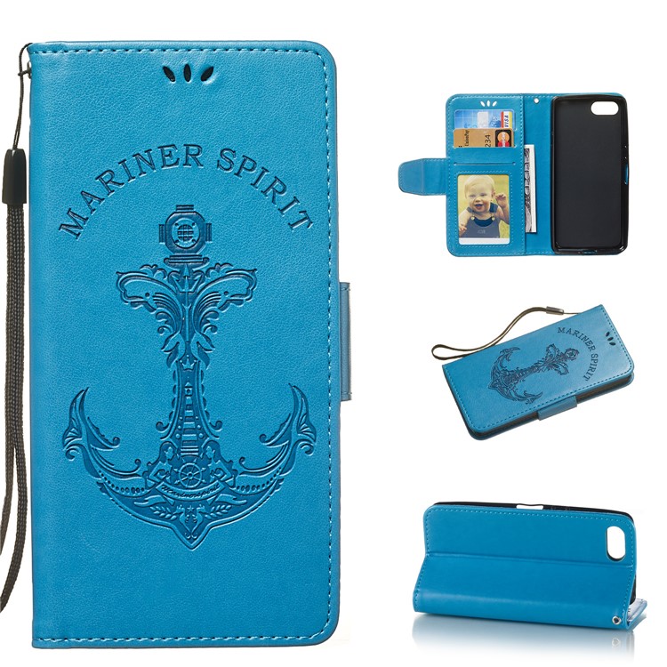 Imprint Anchor Leather Stand Cover with Card Slots for Sony Xperia XZ4 Compact - Blue-1