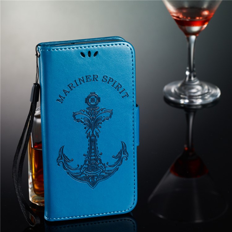 Imprint Anchor Leather Stand Cover with Card Slots for Sony Xperia XZ4 Compact - Blue-10