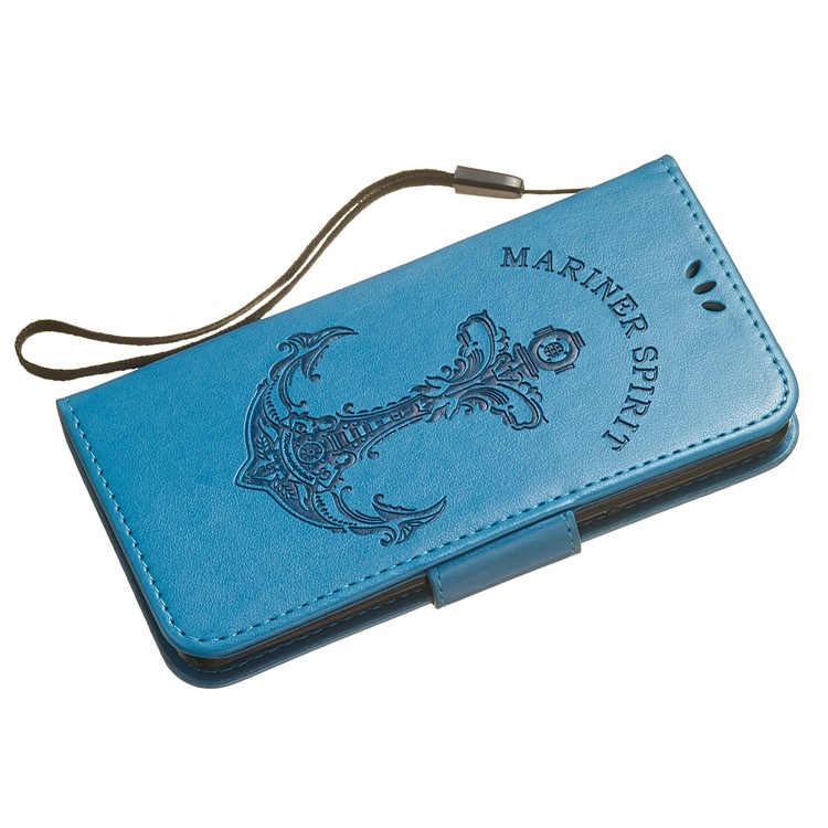 Imprint Anchor Leather Stand Cover with Card Slots for Sony Xperia XZ4 Compact - Blue-4
