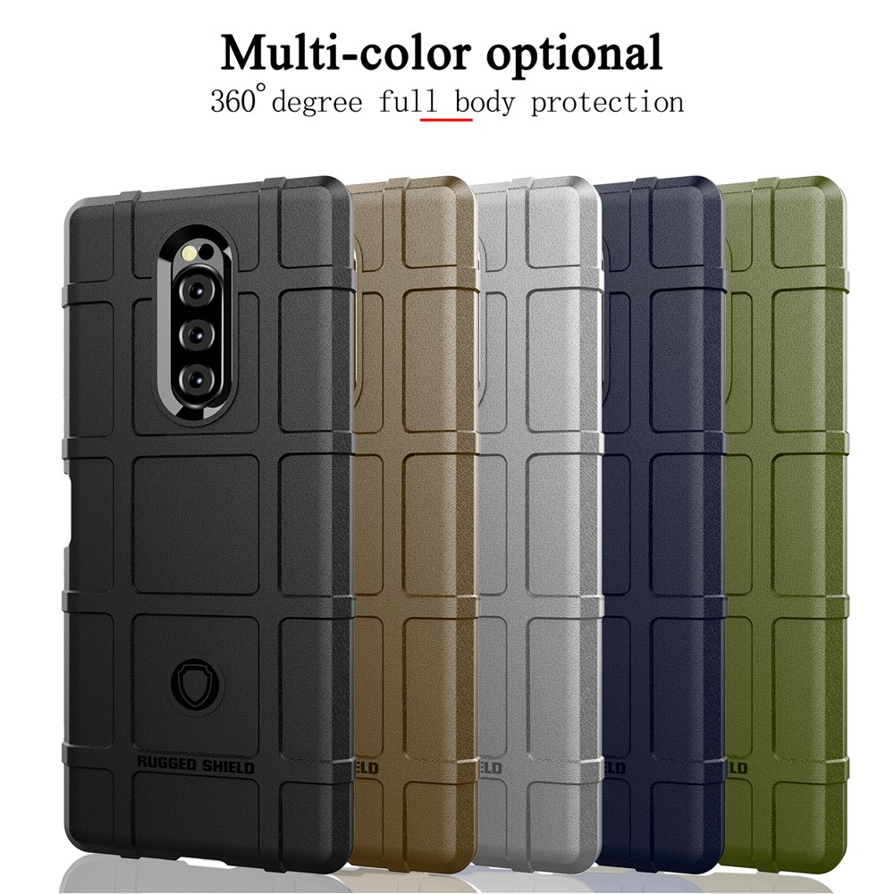 Rugged Square Grid Texture TPU -telefonkoffer Für Sony Xperia 1 - Schwarz