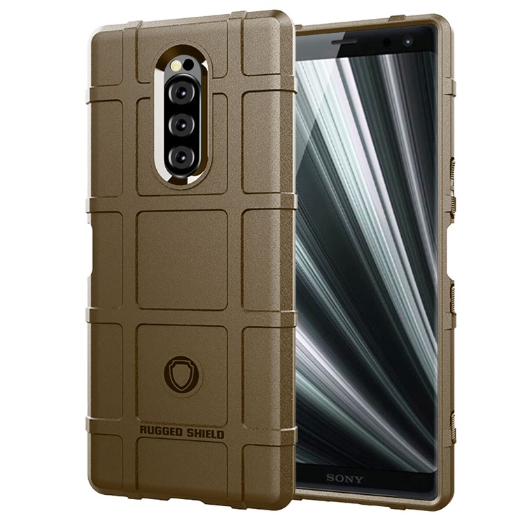 Rugged Square Grid Texture TPU Cell Phone Cover for Sony Xperia 1 - Brown-1