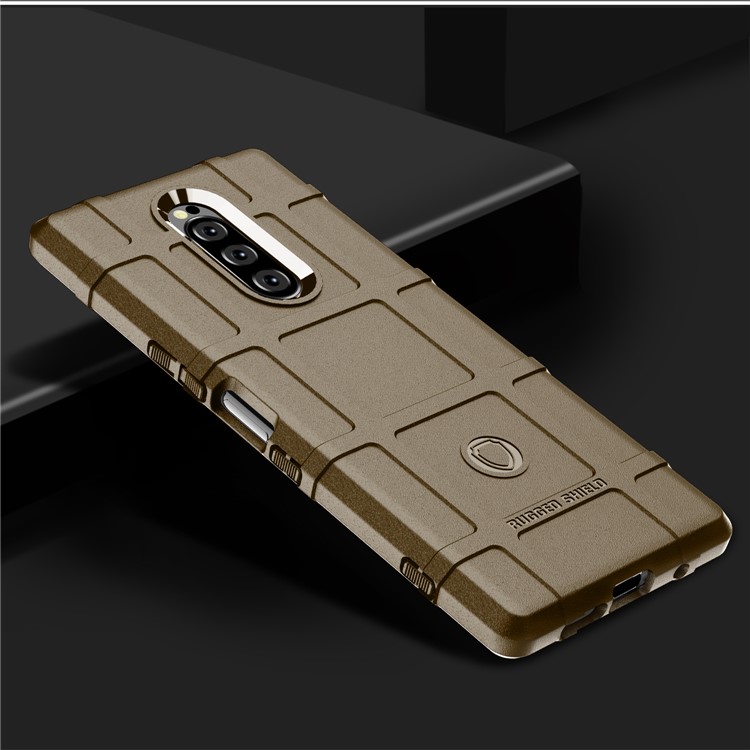 Rugged Square Grid Texture TPU Cell Phone Cover for Sony Xperia 1 - Brown-2