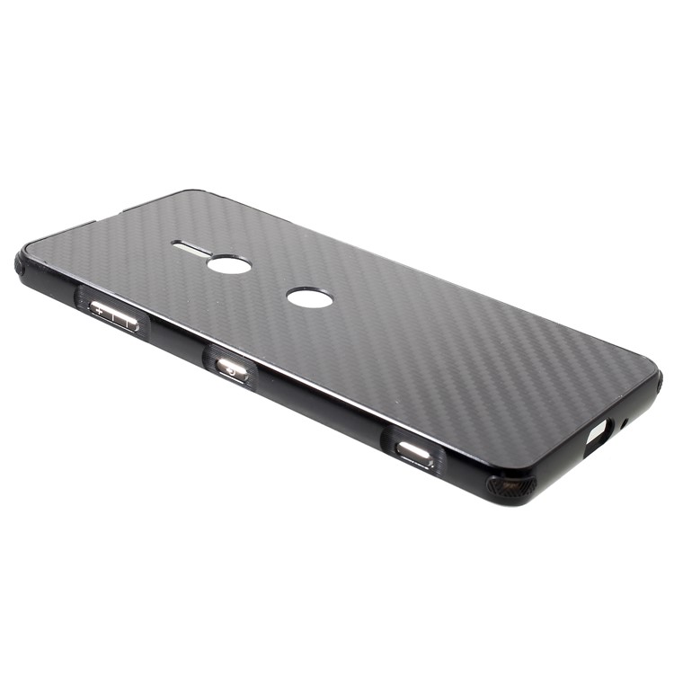 Electroplated Metal Bumper + Carbon Fiber PC Back Panel Slide-on Shell for Sony Xperia XZ3 - Black-3