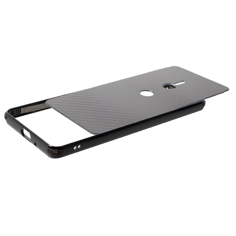 Electroplated Metal Bumper + Carbon Fiber PC Back Panel Slide-on Shell for Sony Xperia XZ3 - Black-4