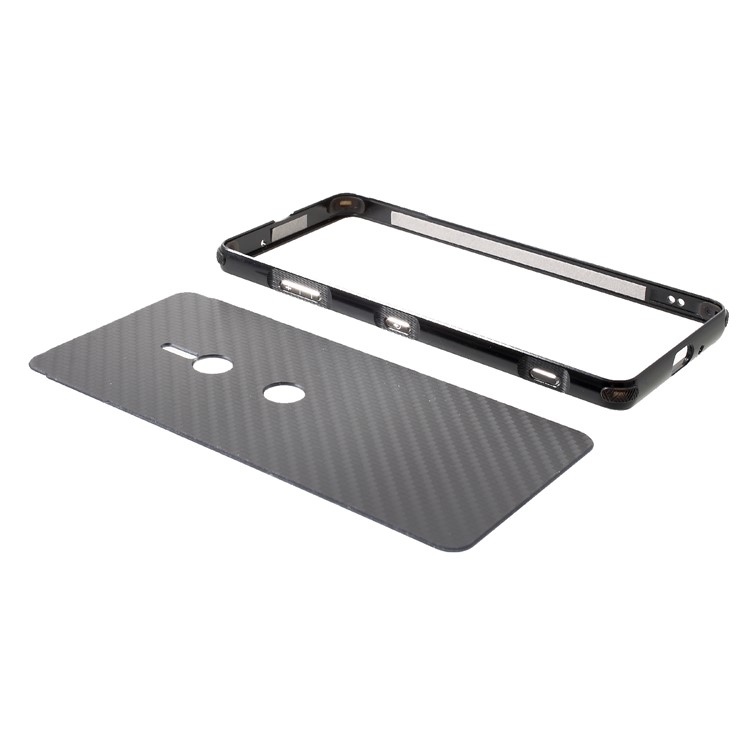 Electroplated Metal Bumper + Carbon Fiber PC Back Panel Slide-on Shell for Sony Xperia XZ3 - Black-7