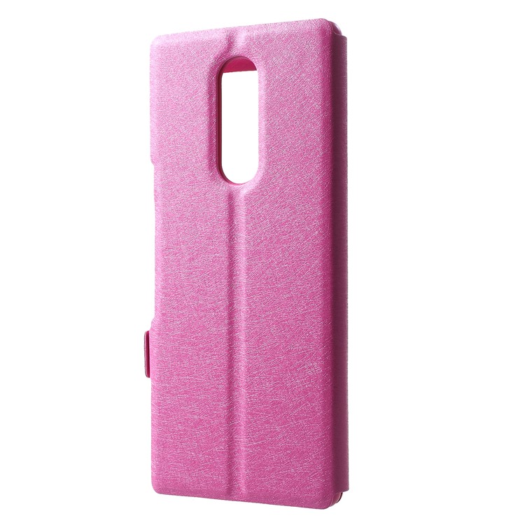 For Sony Xperia 1 Silk Texture Dual Window Leather Stand Phone Case - Rose-2