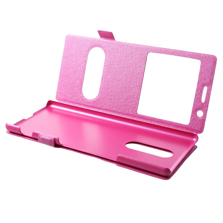 For Sony Xperia 1 Silk Texture Dual Window Leather Stand Phone Case - Rose-5