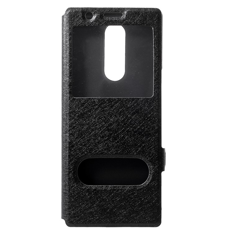 For Sony Xperia 1 Silk Texture Dual Window Leather Stand Phone Shell - Black-1