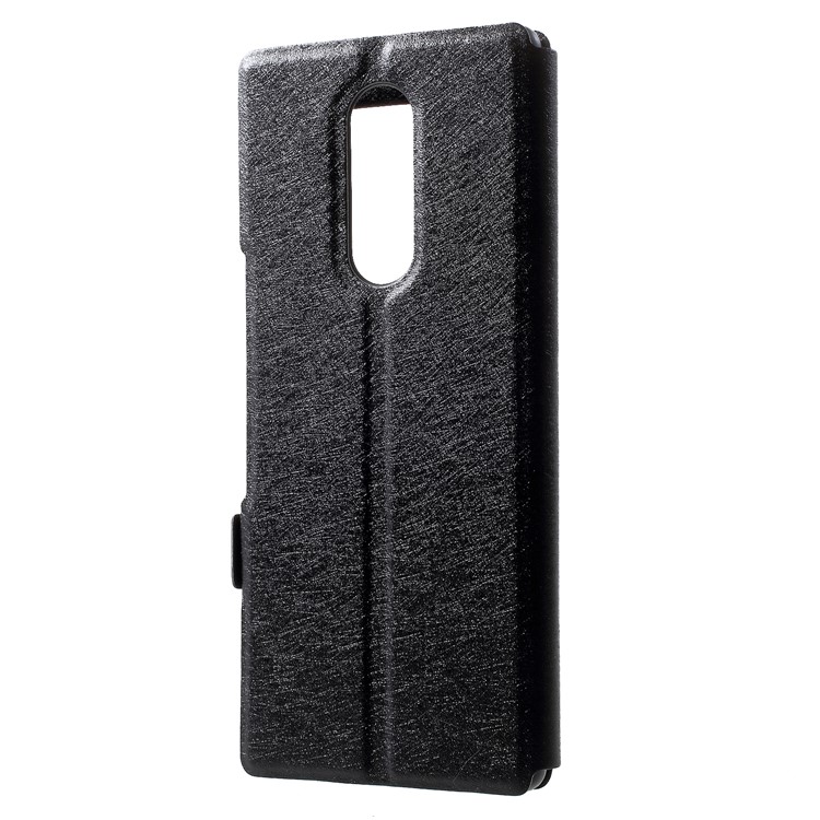 For Sony Xperia 1 Silk Texture Dual Window Leather Stand Phone Shell - Black-2