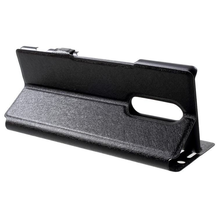 For Sony Xperia 1 Silk Texture Dual Window Leather Stand Phone Shell - Black-4