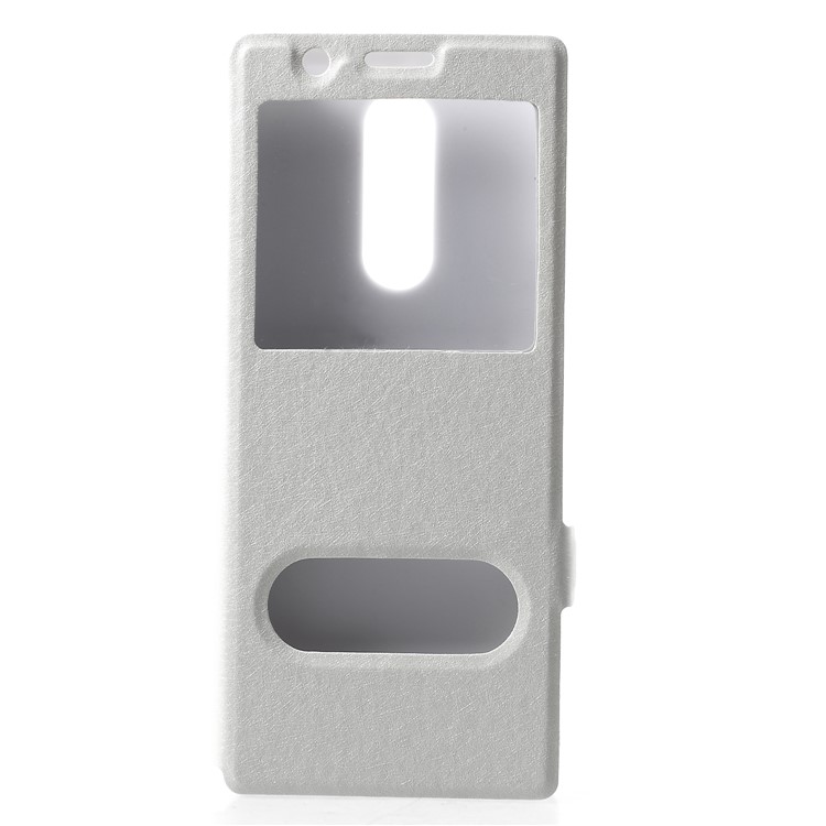 For Sony Xperia 1 Silk Texture Dual Window Leather Stand Phone Cover - White-1
