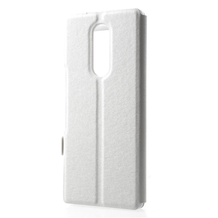 For Sony Xperia 1 Silk Texture Dual Window Leather Stand Phone Cover - White-2