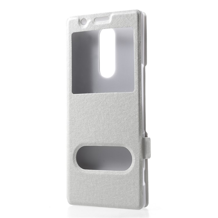 For Sony Xperia 1 Silk Texture Dual Window Leather Stand Phone Cover - White-3