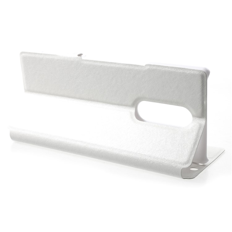 For Sony Xperia 1 Silk Texture Dual Window Leather Stand Phone Cover - White-4