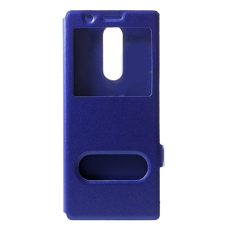 For Sony Xperia 1 Silk Texture Dual Window Leather Stand Cellphone Cover - Blue-1