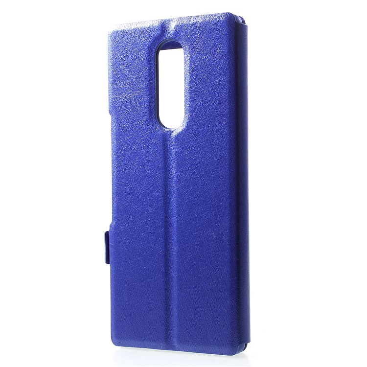 For Sony Xperia 1 Silk Texture Dual Window Leather Stand Cellphone Cover - Blue-2