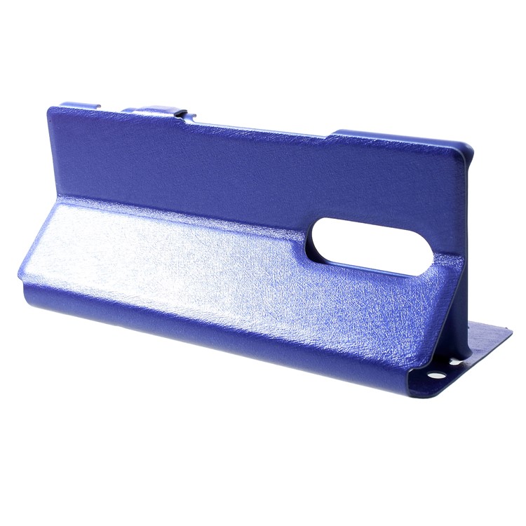 For Sony Xperia 1 Silk Texture Dual Window Leather Stand Cellphone Cover - Blue-4