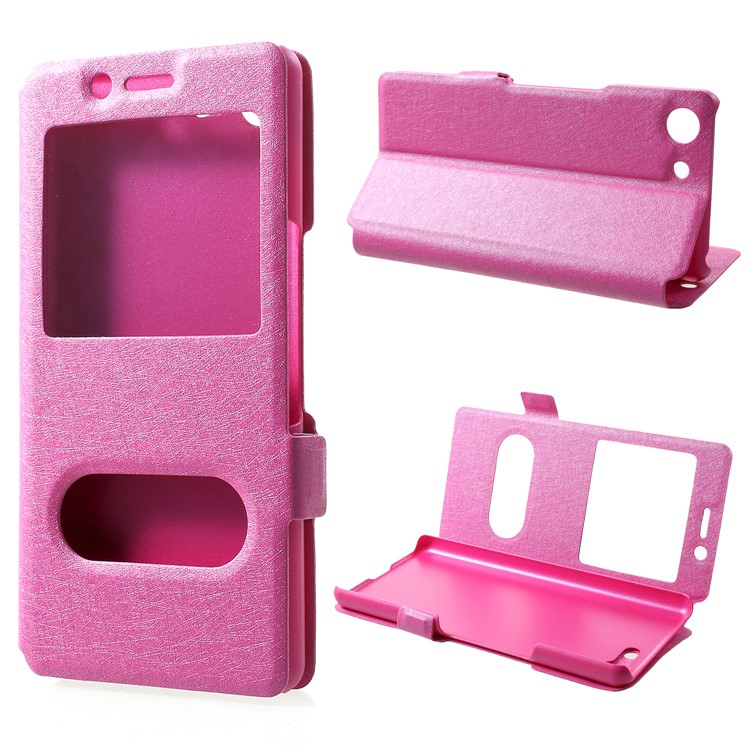 Silk Texture Dual Window Leather Case for Sony Xperia XZ4 Compact - Rose-1