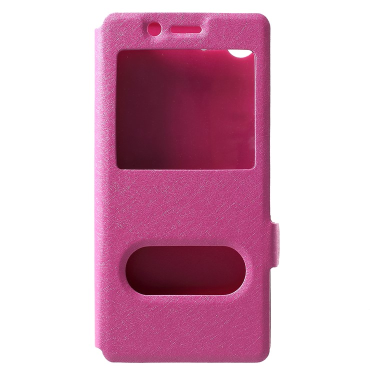 Silk Texture Dual Window Leather Case for Sony Xperia XZ4 Compact - Rose-3