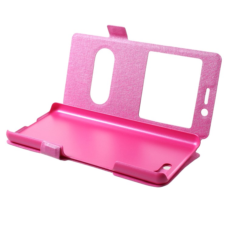 Silk Texture Dual Window Leather Case for Sony Xperia XZ4 Compact - Rose-5