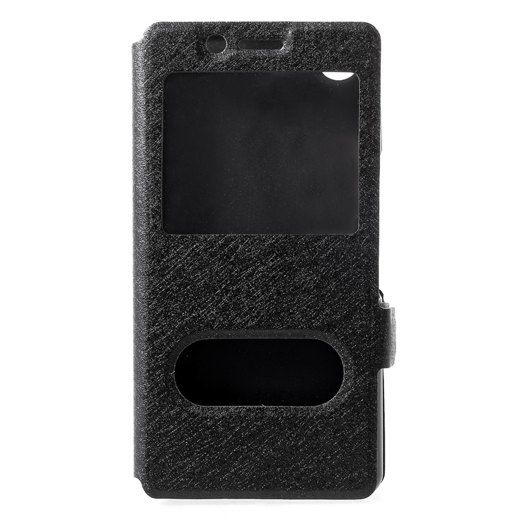 Silk Texture Dual Window Leather Cover for Sony Xperia XZ4 Compact - Black-1