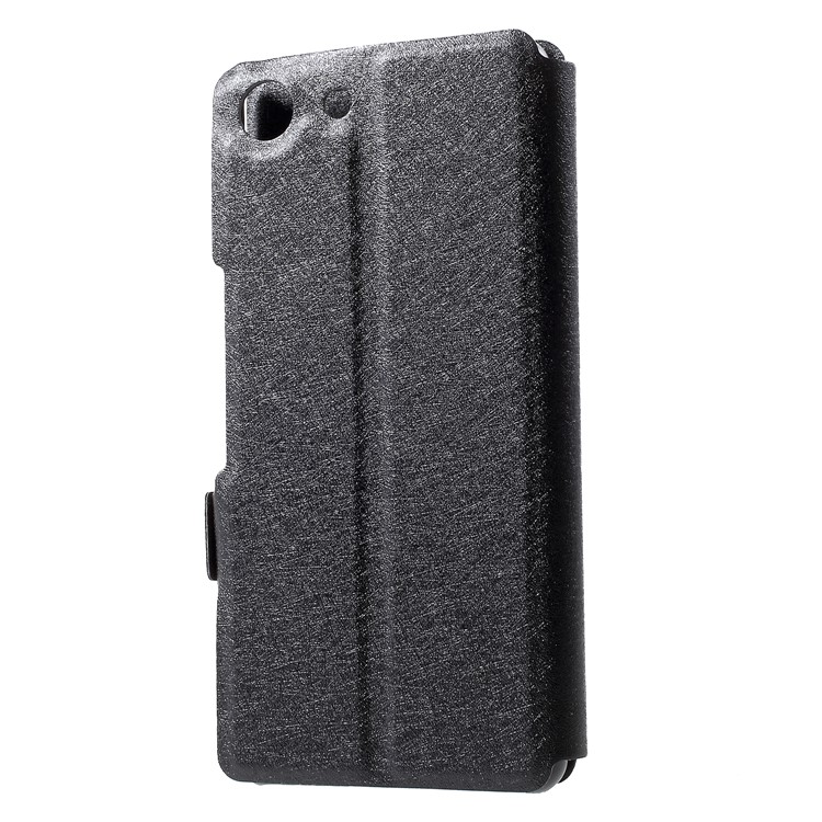 Silk Texture Dual Window Leather Cover for Sony Xperia XZ4 Compact - Black-2
