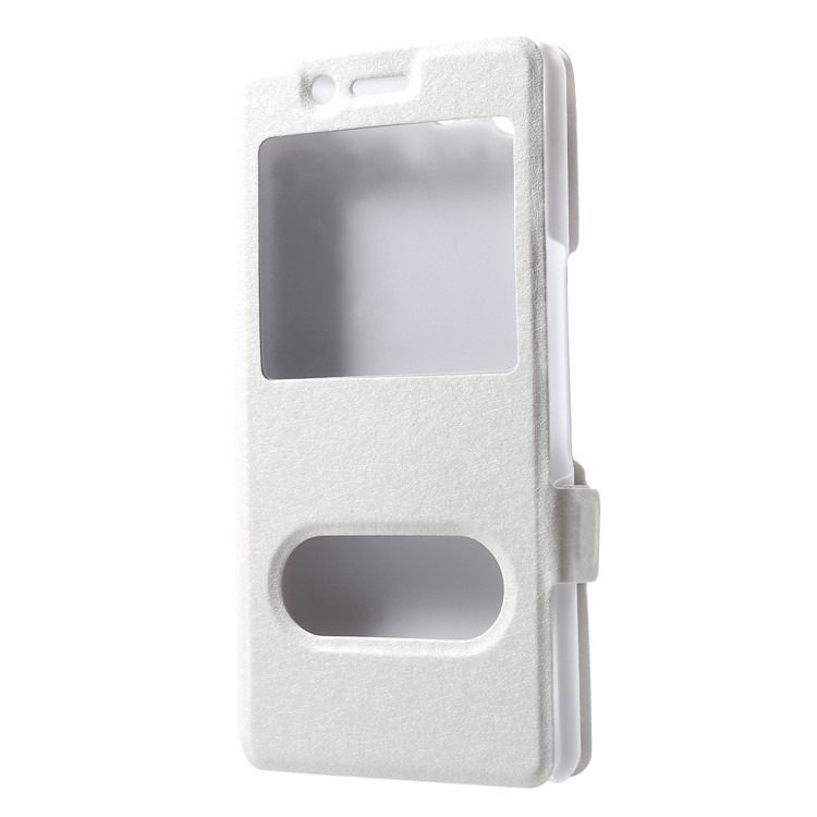 Silk Texture Dual Window Leather Shell for Sony Xperia XZ4 Compact - White-3