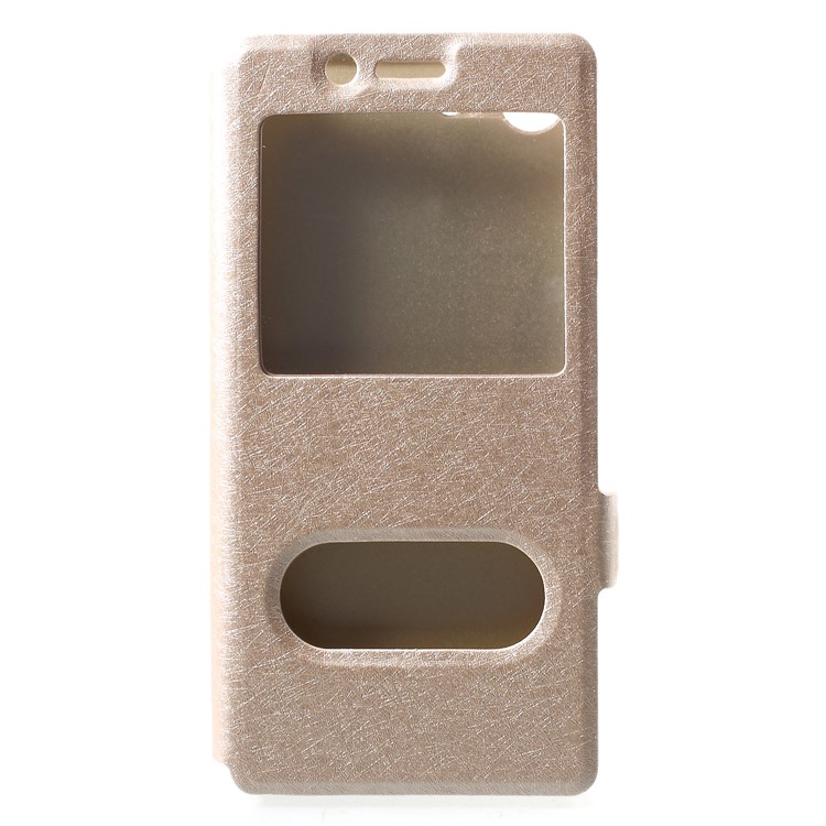 Silk Texture Dual Window Leather Casing for Sony Xperia XZ4 Compact - Gold-1