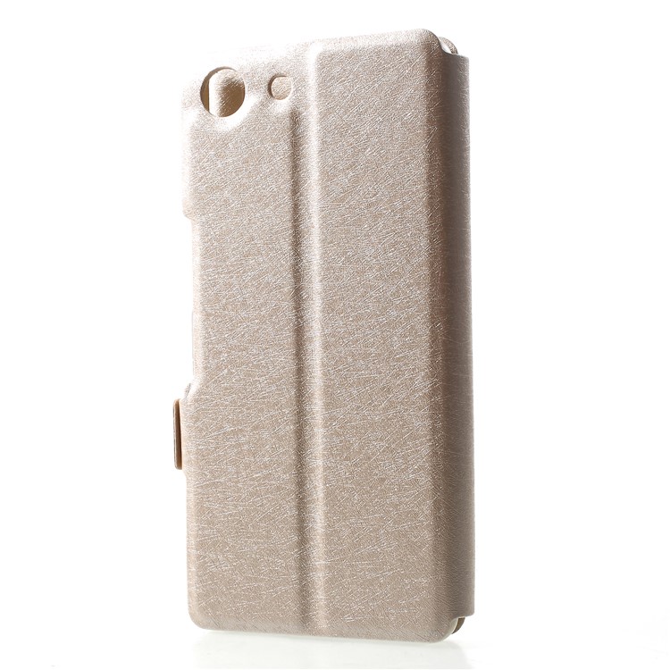 Silk Texture Dual Window Leather Casing for Sony Xperia XZ4 Compact - Gold-2