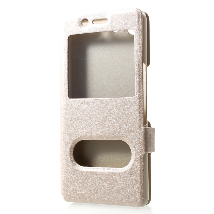 Silk Texture Dual Window Leather Casing for Sony Xperia XZ4 Compact - Gold-3