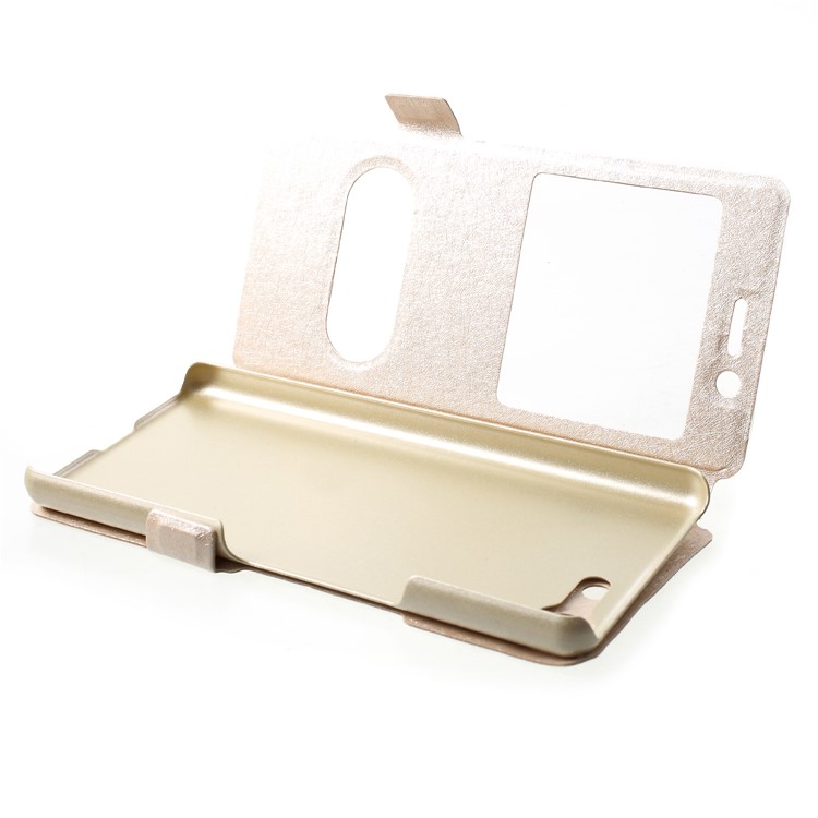 Silk Texture Dual Window Leather Casing for Sony Xperia XZ4 Compact - Gold-5