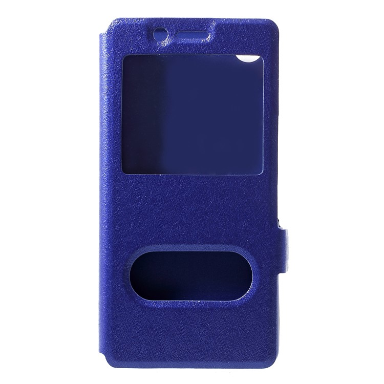 Silk Texture Dual Window Leather Mobile Phone Case for Sony Xperia XZ4 Compact - Blue-1