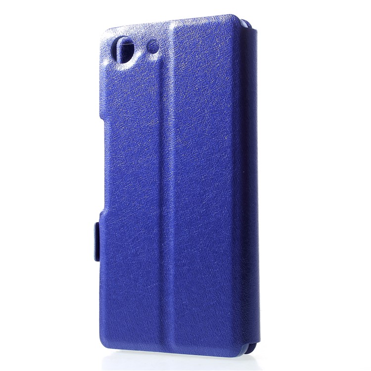 Silk Texture Dual Window Leather Mobile Phone Case for Sony Xperia XZ4 Compact - Blue-2