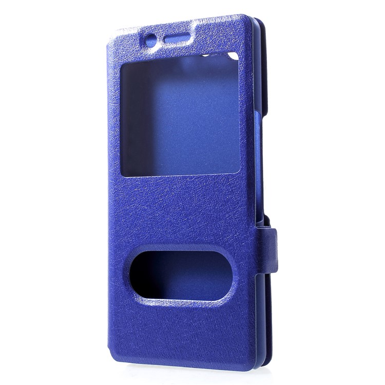 Silk Texture Dual Window Leather Mobile Phone Case for Sony Xperia XZ4 Compact - Blue-3