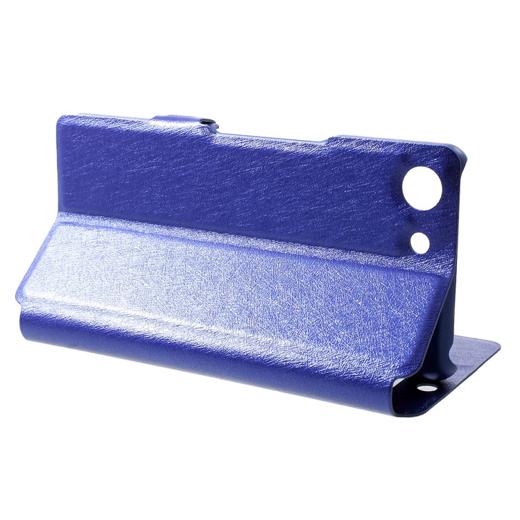 Silk Texture Dual Window Leather Mobile Phone Case for Sony Xperia XZ4 Compact - Blue-4