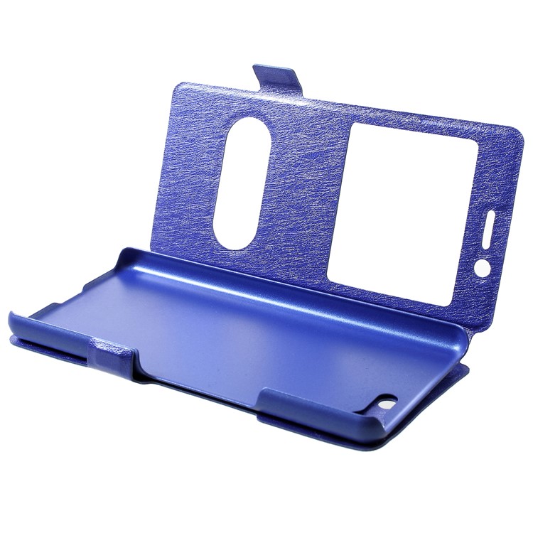 Silk Texture Dual Window Leather Mobile Phone Case for Sony Xperia XZ4 Compact - Blue-5