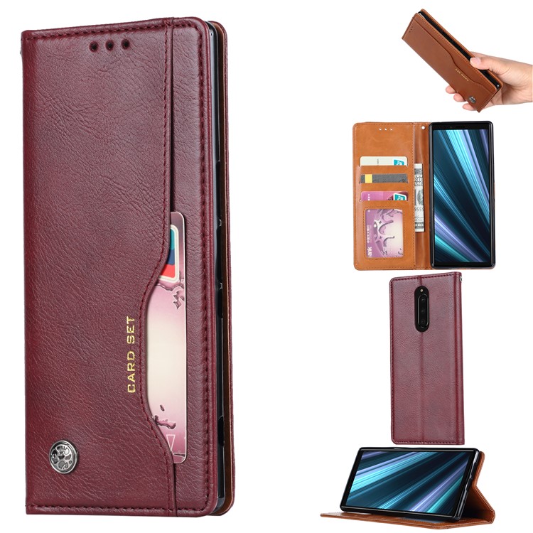 PU Leather Auto-absorbed Stand Wallet Protective Shell for Sony Xperia 1 - Wine Red-1