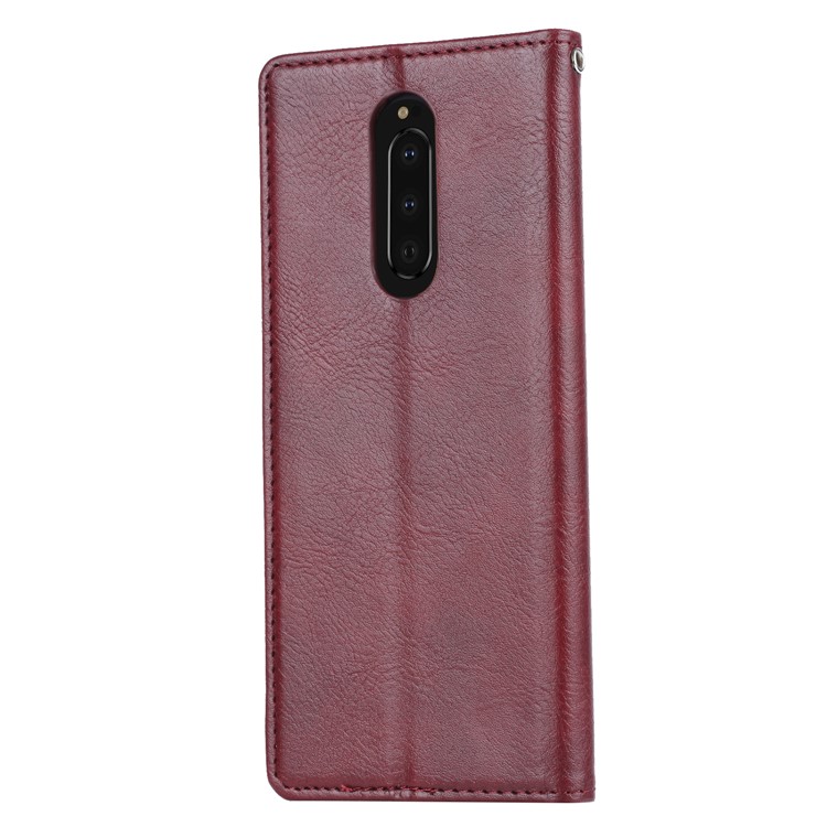 PU Leather Auto-absorbed Stand Wallet Protective Shell for Sony Xperia 1 - Wine Red-3