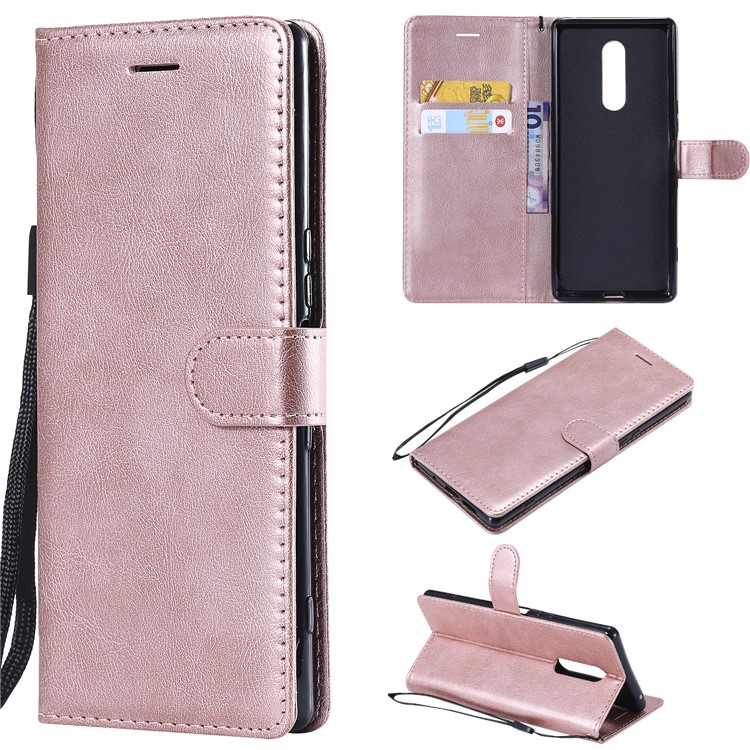 PU Leather Case Phone Shell with Wallet Stand for Sony Xperia 1 - Rose Gold-1