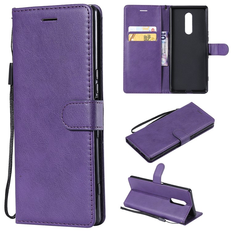 Wallet Stand Leather Case Accessory for Sony Xperia 1 - Purple-1