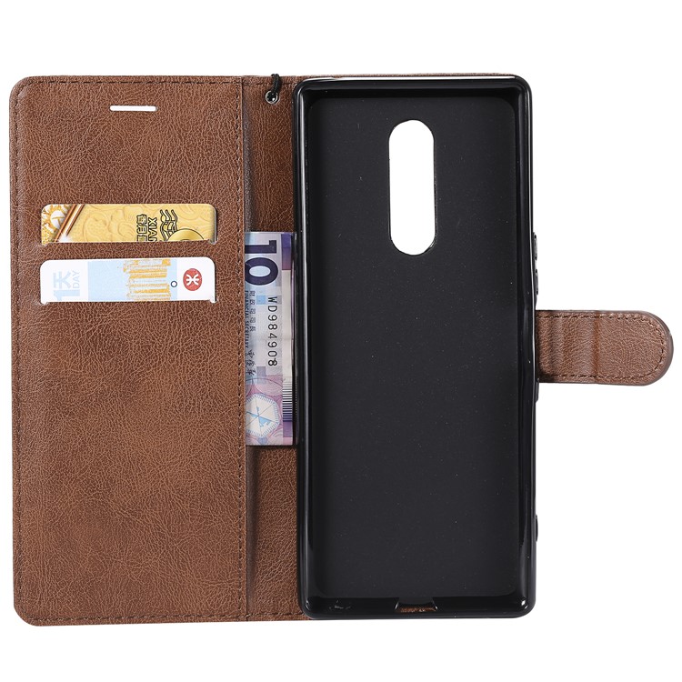 Wallet Stand Leather Cell Phone Cover with Strap for Sony Xperia 1 - Brown-4