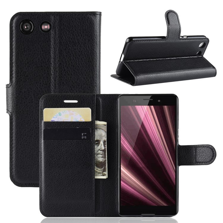 Litchi Texture Wallet Leather Flip Case for Sony Xperia XZ4 Compact - Black-1