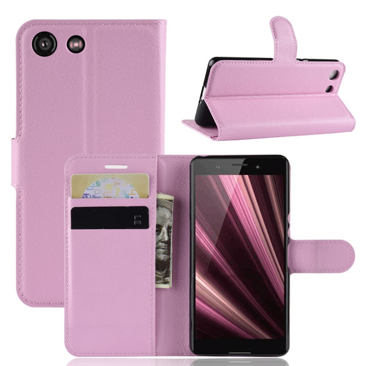 Litchi Texture Wallet Leather Phone Shell for Sony Xperia XZ4 Compact - Pink-1