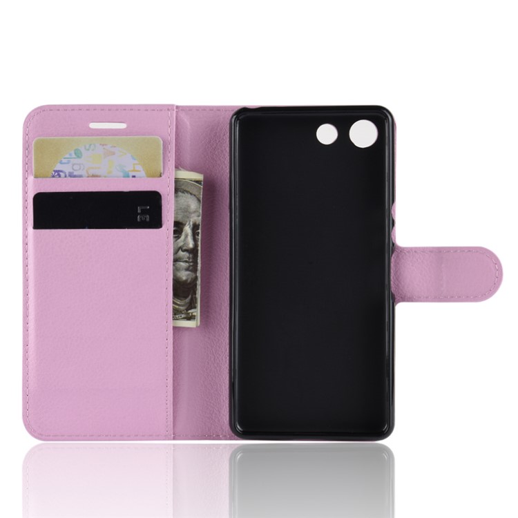 Litchi Texture Wallet Leather Phone Shell for Sony Xperia XZ4 Compact - Pink-3