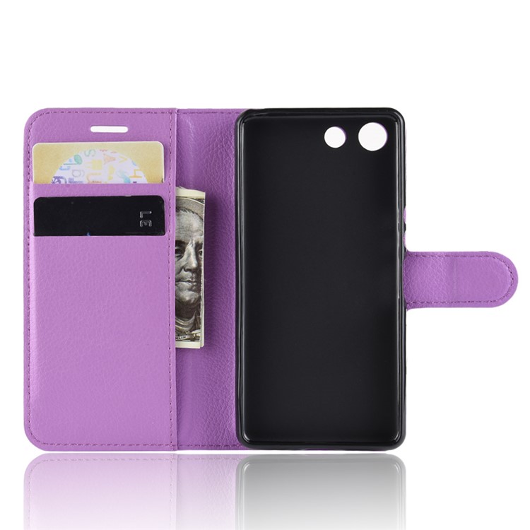 Litchi Texture Wallet Leather Cover Shell for Sony Xperia XZ4 Compact - Purple-3